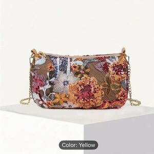 Floral Embroidered Women's Bag - Yellow